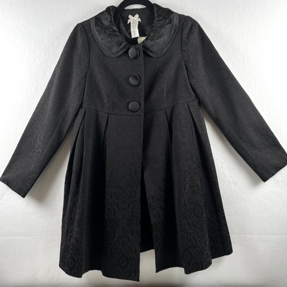 Boutique Forever 21 Black Baby Doll Jacquard Print Satin Collar Jacket Y2K Med.